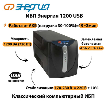 Энергия ИБП 1200 USB - ИБП и АКБ - ИБП для компьютера - omvolt.ru